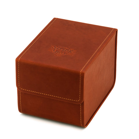 Case for guitar strings, cognac leather, closed